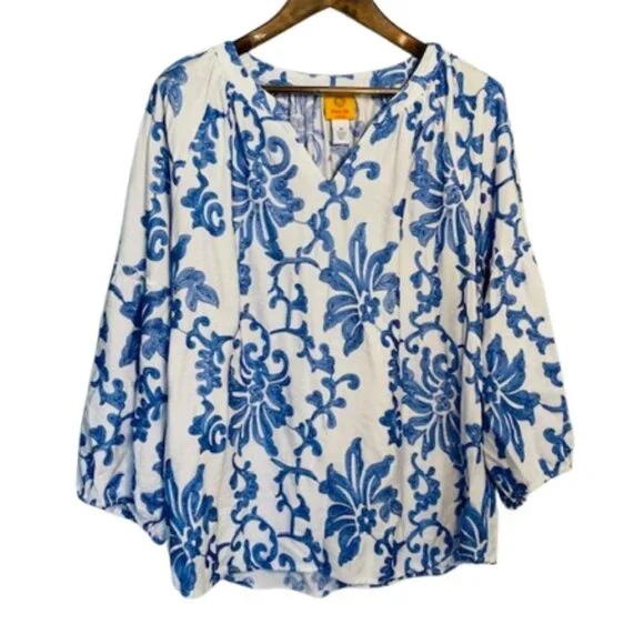 Ruby Rd. Embroidered Blouse Blue & White Chinoiserie Style Casual Dressy Plus 2X - Picture 4 of 11